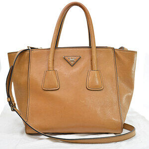 Prada bag triangle logo brown silver leather metal handbag shoulder classic